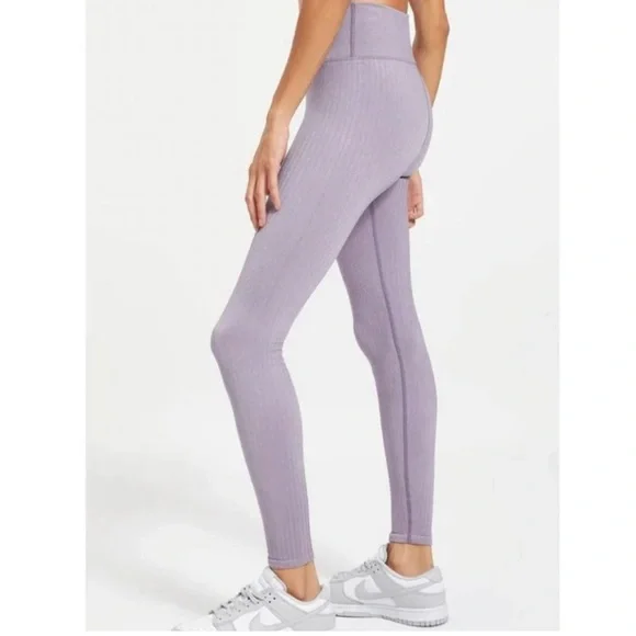 GOOD AMERICAN LEGGINGS WIDE RIB SHINE CLEAN SEAMLESS DUSTY VIOLET NWT - Picture 2 of 7